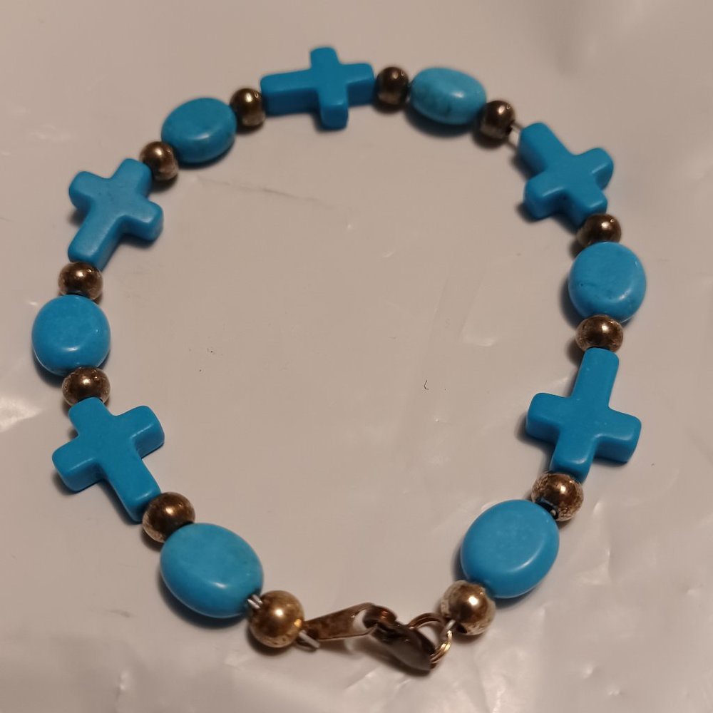 Cross And Sterling Silver Bead Bracelet